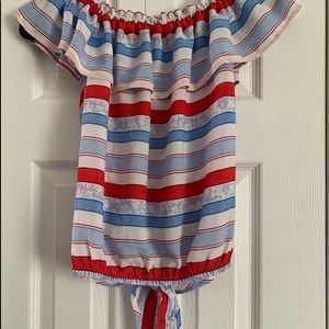 Dex/Off the Sholder Blouse with Front Tie